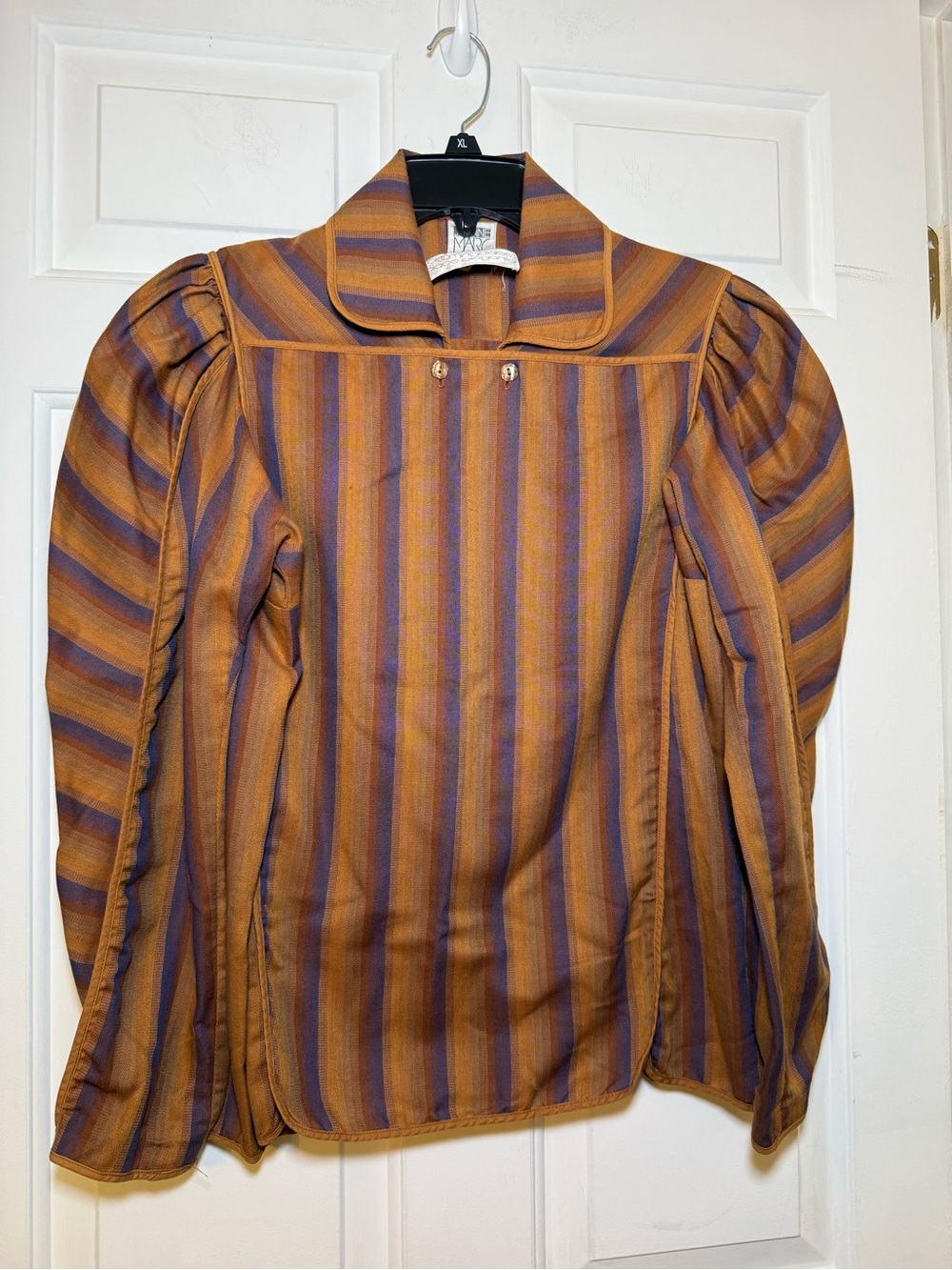 VTG 80s Jeanne Marc Bloomingdale's Blouse Striped Art to Wear Puff Sleeve L Rare